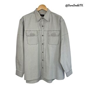 REDHEAD Light Greenish Gray Denim Long Sleeve Button Down Shirt
